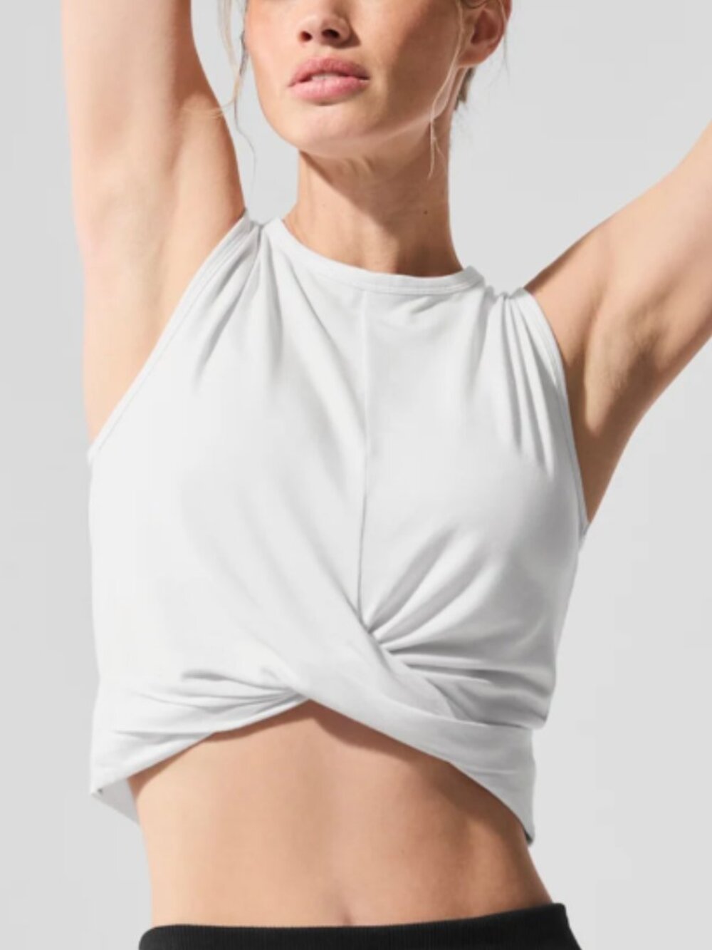 NWT ALO Yoga Cover Tank Twist Front Crop Top White Draped Jersey Size Small